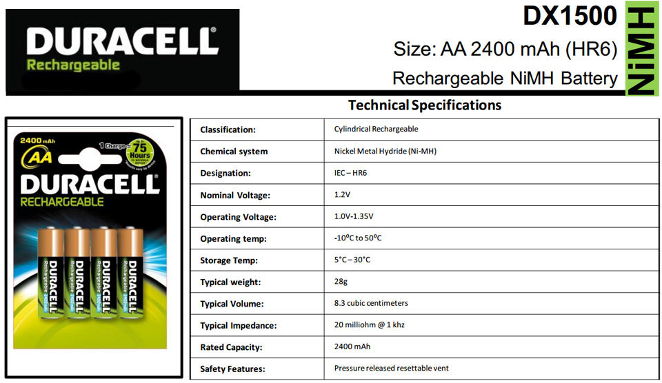 duracell-specifications